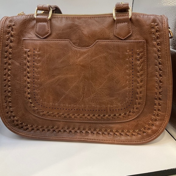 Madison West  Double Woven Design Handbag Purse Brown Braided Distressed - Picture 1 of 10